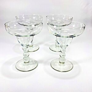 4 Libbey Metropolis Clear Margarita Glasses Set 6" Ball Stem Art Deco Style Lot